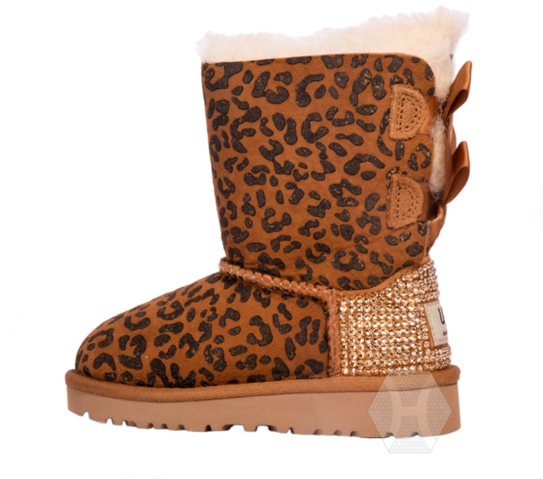 Kids Ugg Bailey Bow Rosette Frosted By Harriet & Hazel - Cheetah Ugg Girl Boots (600x600), Png Download