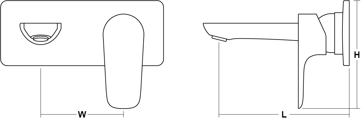 Aleo 2-hole Wall Mount Basin Mixer Line Drawing - Drawing (1229x496), Png Download