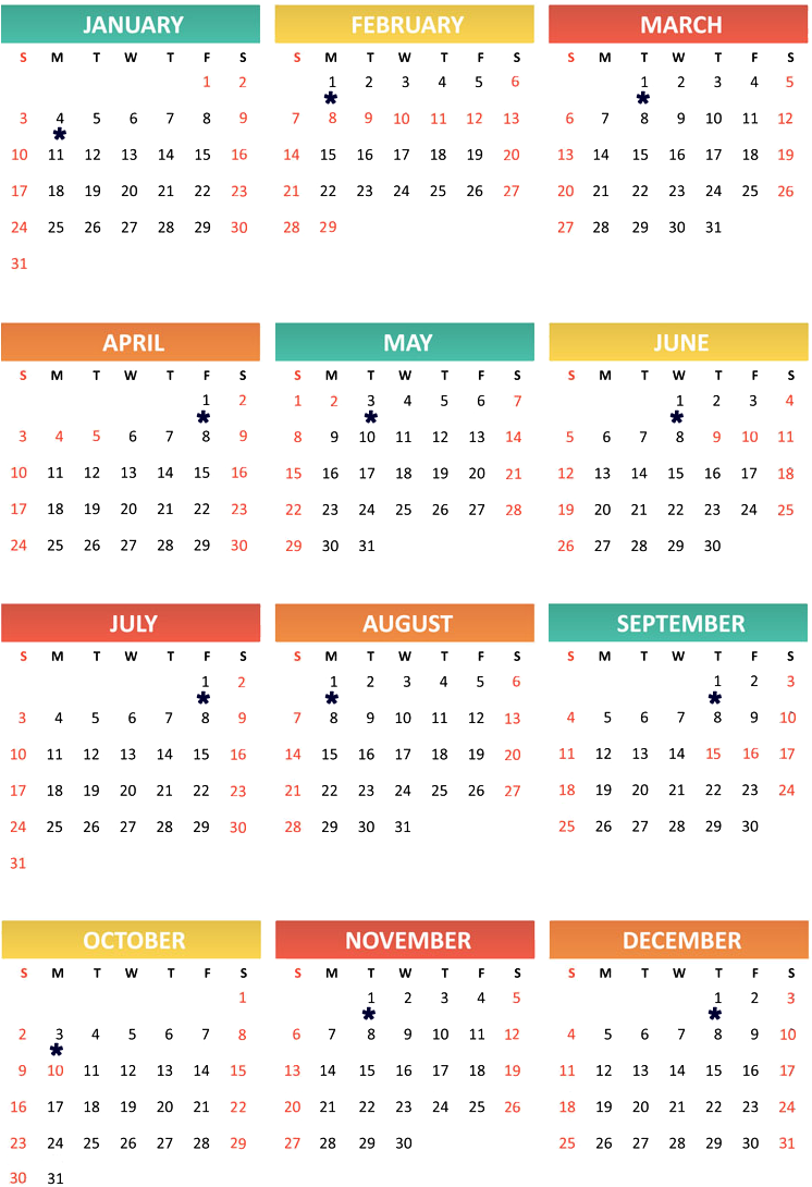Beginning Date Of Each Month - Kalender Med Uker 2018 (745x1116), Png Download