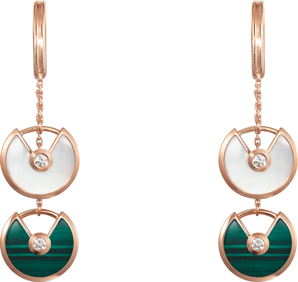 Amulette De Cartier Earringspink Gold, Malachite, White - Stud Earrings Png Cartier (1024x969), Png Download