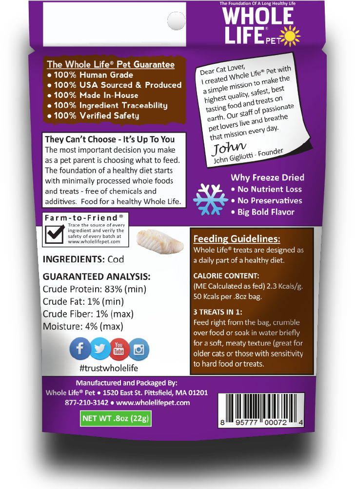 Just One Cod Cat 1oz Back Shadow - Whole Life Pet Living Treats Usa Freeze Dried Cheddar (750x1032), Png Download