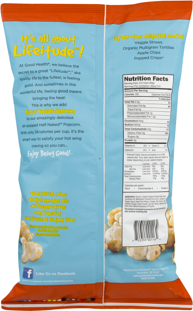 Good Health® Half Naked™ Popcorn, Buffalo Blue - Good Health Half Naked Popcorn (1000x1000), Png Download