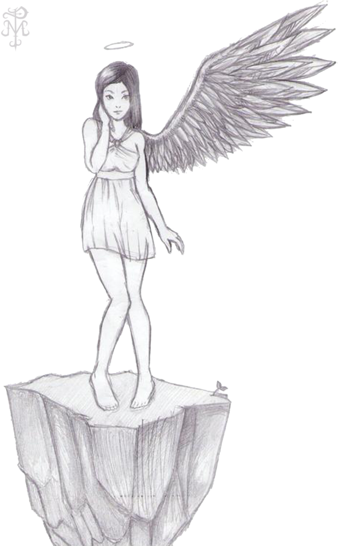 Clip Art Black And White Stock Angels Drawing Gangster - One Winged Angel Drawing (730x1095), Png Download
