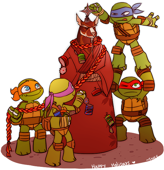 Ninja Turtles Clipart Christmas - Baby Ninja Turtles With Splinter (532x600), Png Download