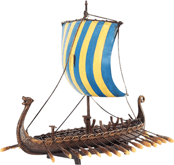 Yellow And Blue Viking Ship Replica - Viking Ship Model (555x555), Png Download