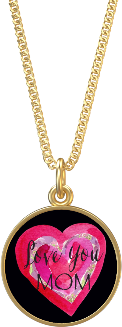 Love You Mom Pink Heart Gold Necklace - Necklace (1160x1160), Png Download