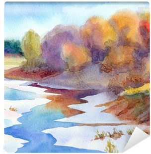 Thaw The River In Valley Near Forest Wall Mural • Pixers® - Akwarela Krajobraz (400x400), Png Download