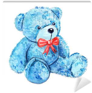 Cute Cartoon Watercolor Plush Toy Blue Bear Illustration - Toy (400x400), Png Download