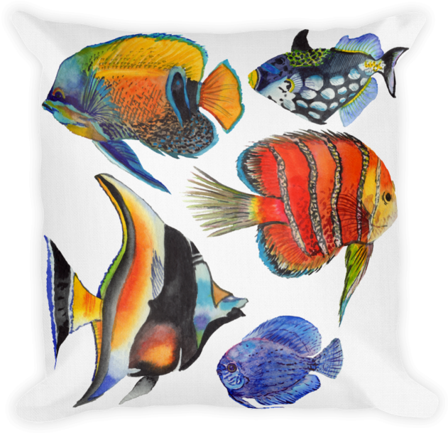 "watercolor Fish Land" Double-sided Print 18"x18" Premium - Watercolor Painting (690x690), Png Download