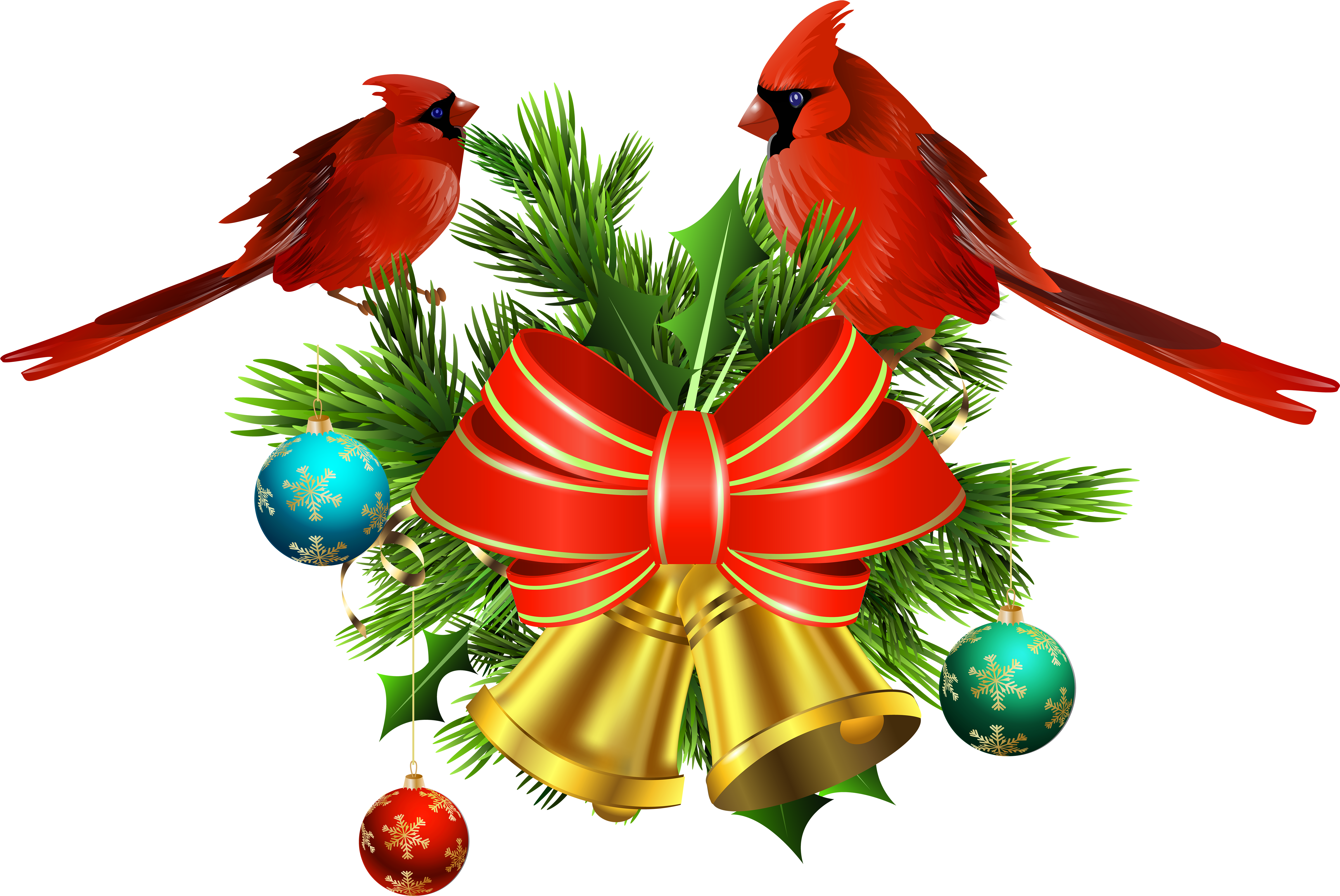 Christmas Bells And Birds Decor Png Transparent Clip - Christmas Birds Clip Art (6000x4012), Png Download