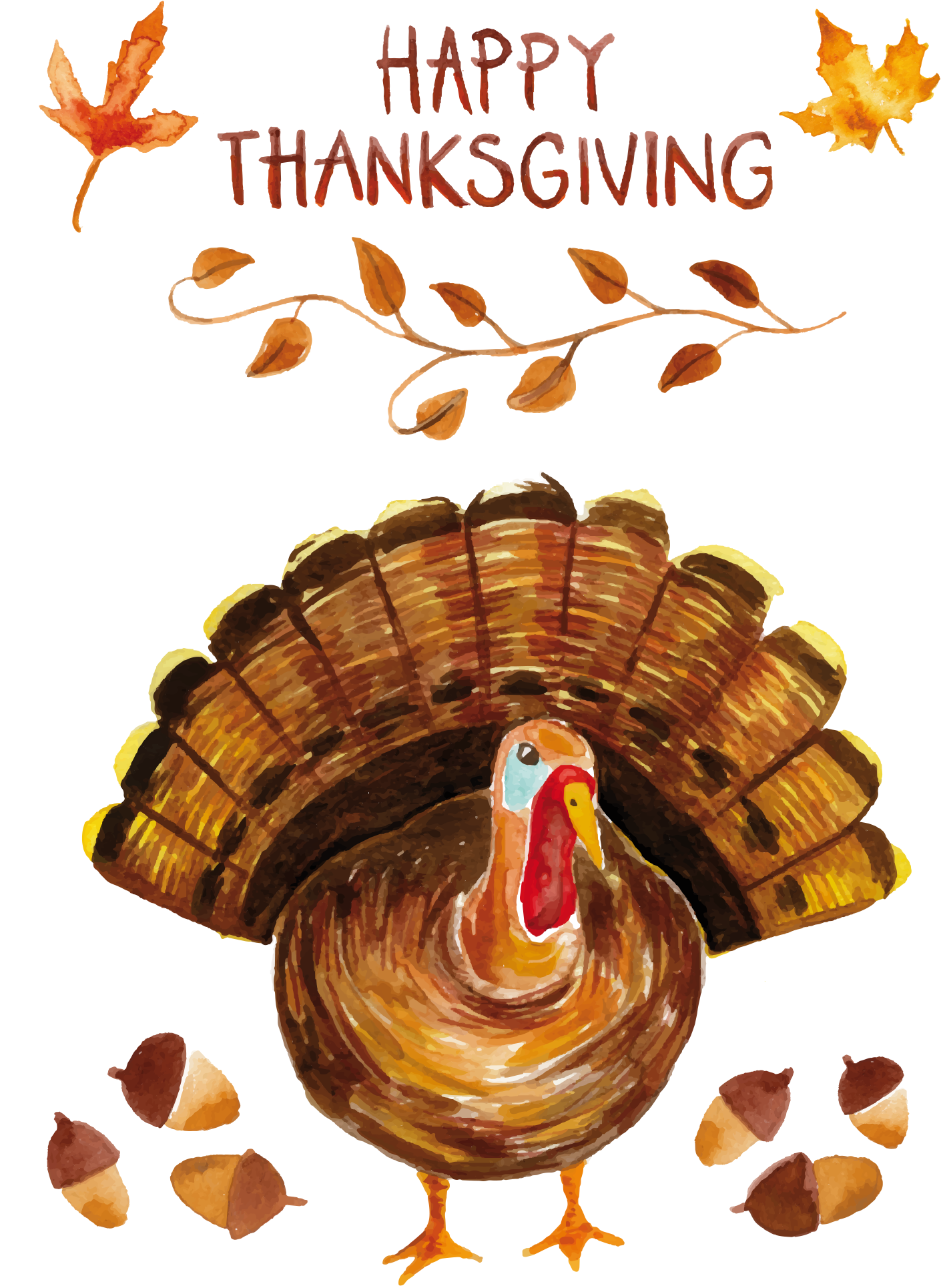 Turkey Watercolor Painting Thanksgiving - Happy Thanksgiving Turkey Poster (1410x1930), Png Download