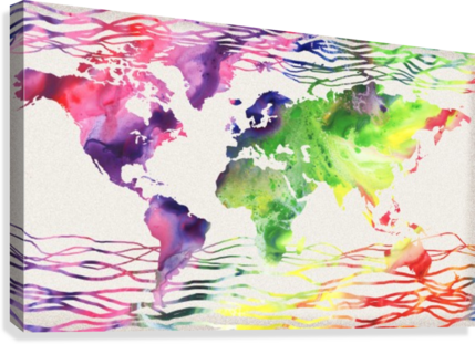 Colorful Wave Of Watercolour World Map Canvas Print - World Map (429x311), Png Download