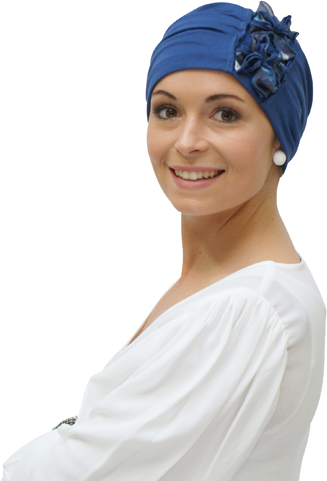 Blue Turban With Bows For Cancer Hair Loss - Rae - Chemo Turban (667x1000), Png Download
