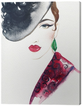 Woman Portrait With Hat - Watercolor Background Fashion (400x400), Png Download