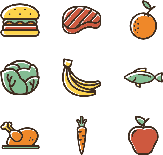 Linear Color Food Set - Healthy Food Vector Png (600x564), Png Download
