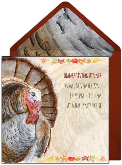 Watercolor Thanksgiving Turkey Online Invitation - Thanksgiving (650x650), Png Download