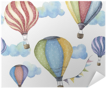 Watercolor Pattern With Cartoon Hot Air Balloon - Hot Air Balloons Watercolor (400x400), Png Download