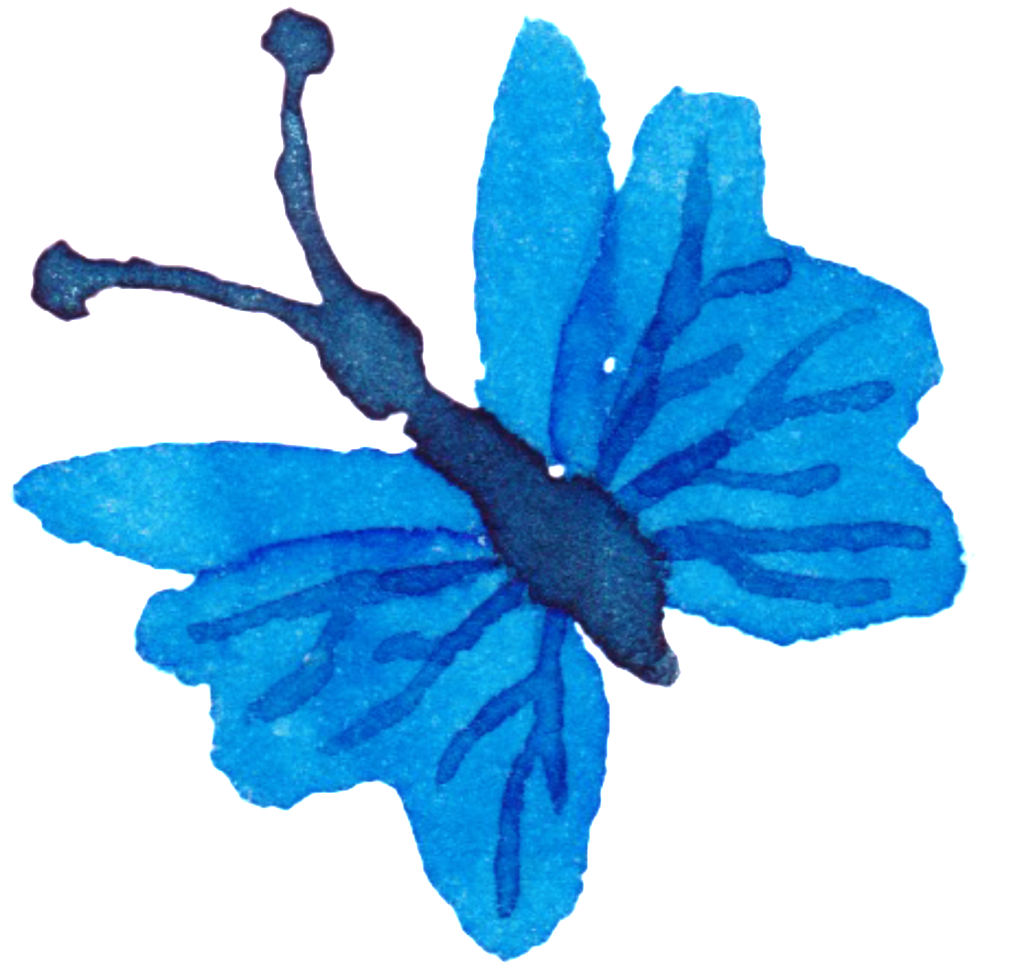Blue Butterfly Watercolor Hand Painted Decorative - Watercolor Painting (1024x968), Png Download