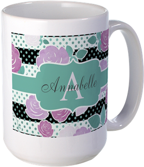 Chic Modern Watercolor Monogram Mugs> Lavender Watercolor - Pink Black Flower Horizontal Stripe Shower Curtain (350x350), Png Download