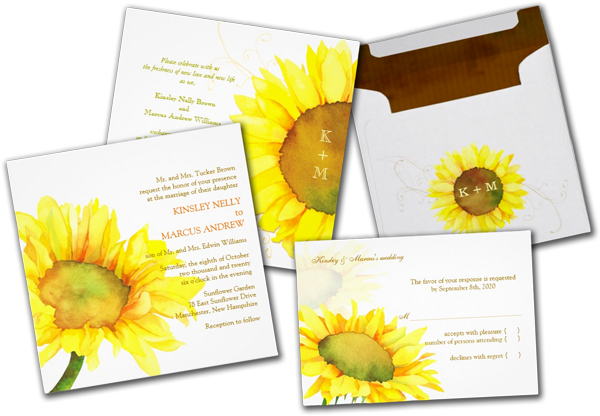 Yellow Watercolor Sunflower Floral Wedding Invites - Fall-sonnenblume-aquarell-hochzeit Danken Ihnen Karte (600x416), Png Download