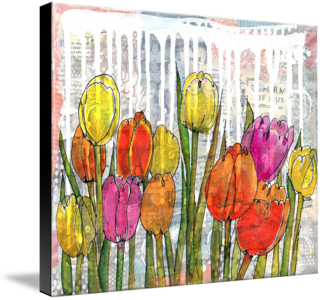 Tulip Garden, Original Mixed Media Art - Painting (650x606), Png Download