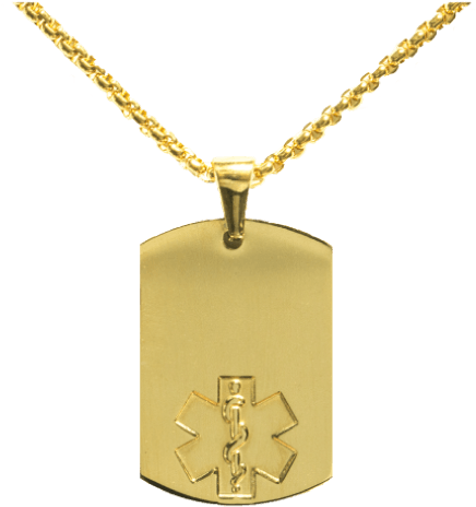 Bright Shiny Gold Plated Stainless Steel Medical Id - Golden Dog Chain Png (600x695), Png Download