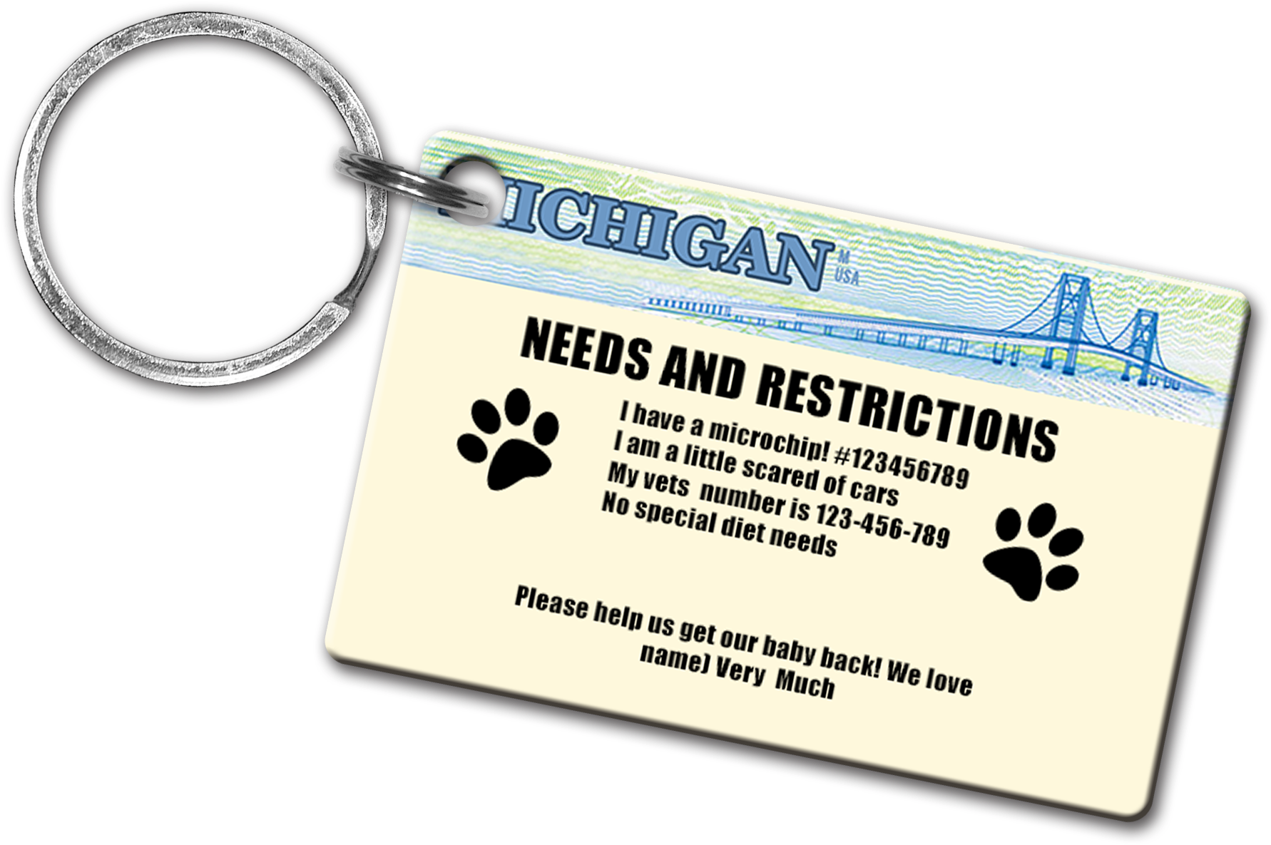 Michigan Pet Drivers License Id Tags - Keychain (2000x1600), Png Download
