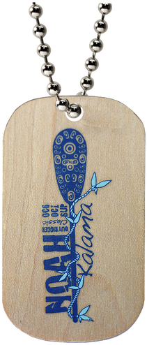 Custom Wooden Dog Tag With Blue Imprint On A Ball Chain - Ball Chain (500x500), Png Download