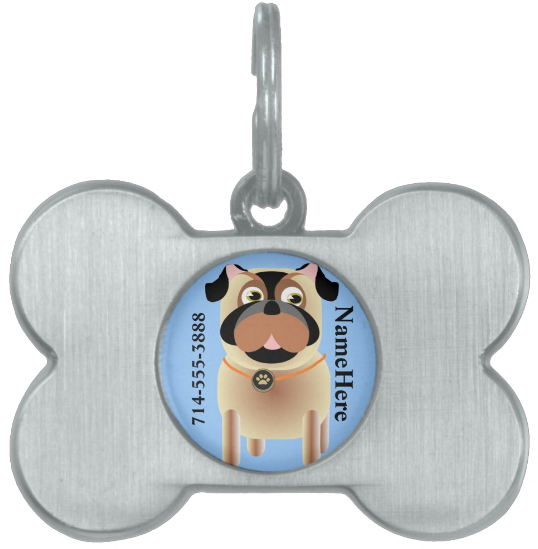 Cartoon Pug Dog Tag With Phone Number & Name Edit Pet - Hunderegel-kundenspezifischer Haustier-umbau Tiermarke (615x615), Png Download