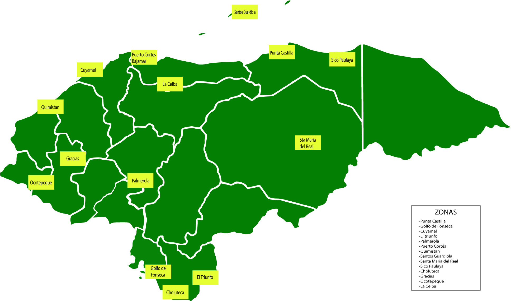 Tomado De Página Web De Gobierno - Mapa De Honduras Departamentos (2000x1181), Png Download