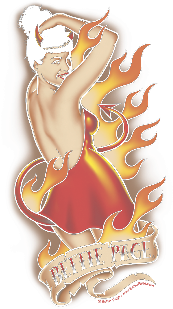 Bettie Page Devil Tattoo Men's Long Sleeve T-shirt - Illustration (576x1008), Png Download