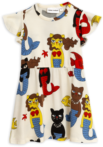 Mini Rodini Cat Mermaid Dress - Mini Rodini Cat Mermaid Dress Off White (560x700), Png Download