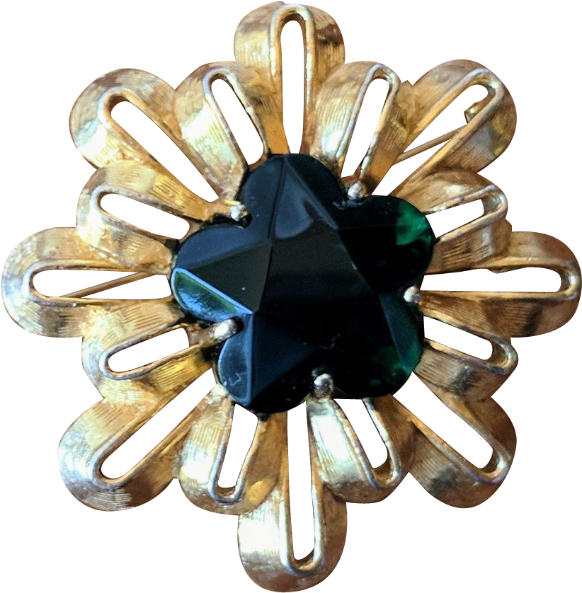 Vintage Tiered Sunburst Brooch With Emerald Green Star - Green (837x837), Png Download