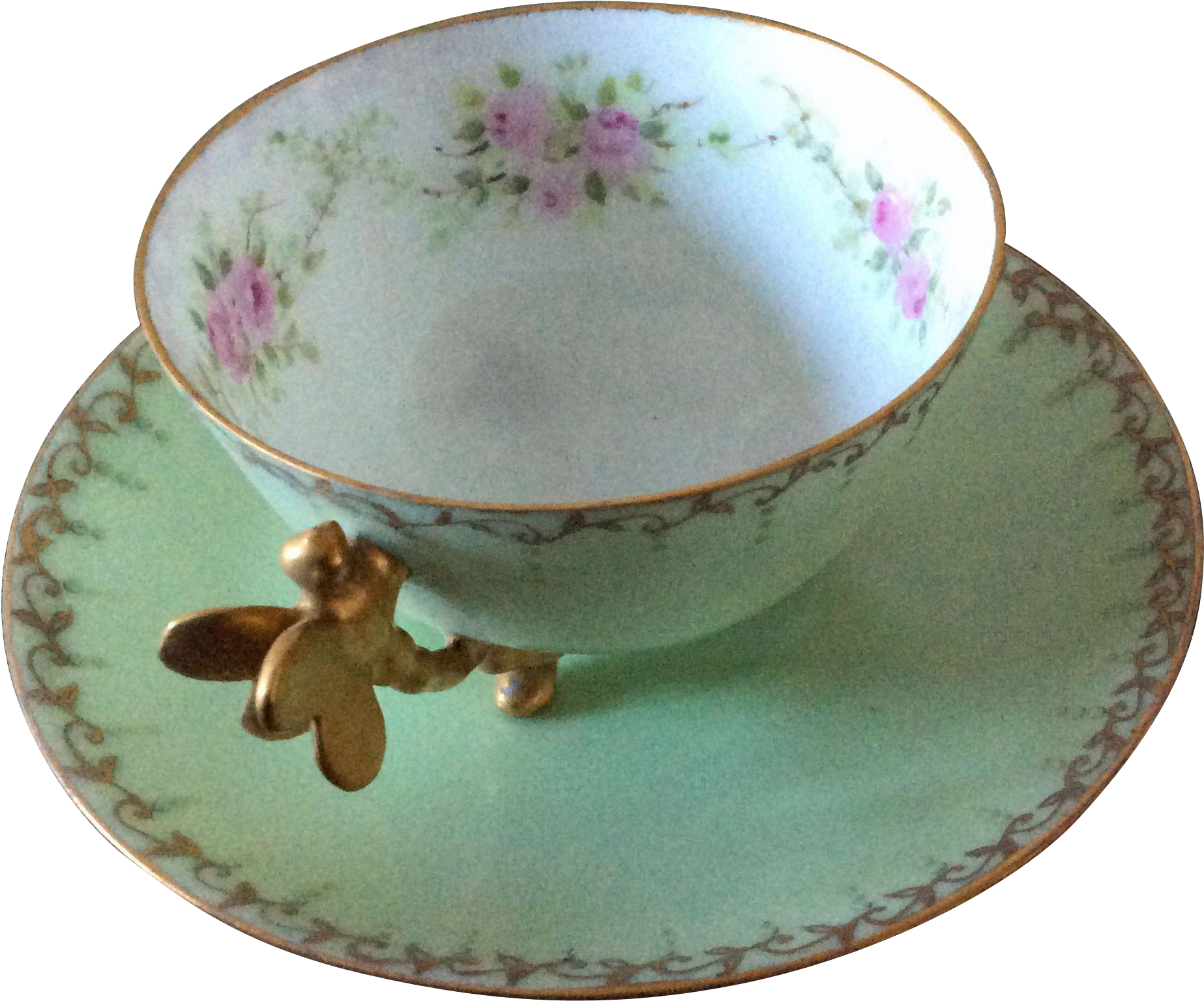 France Dragonfly Handle Footed Demitasse Or Tea Cup - Saucer (1846x1846), Png Download
