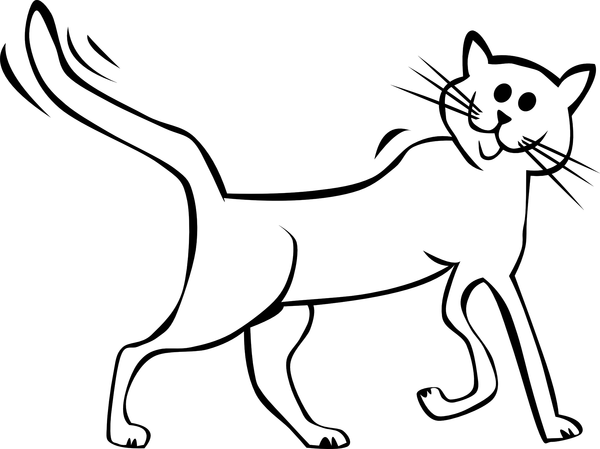 Cartoon Cat Black White Line Art Tatoo Tattoo Svg - Cat Black Tail Clipart (1969x1475), Png Download
