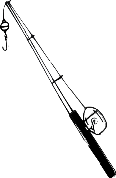 Fishing Rod & Reel Clip Art - Fishing Pole Black And White (390x598), Png Download