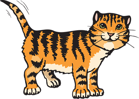 Cat Stripes Tiger Animal Tail Whiskers Str - Cat Clipart (476x340), Png Download