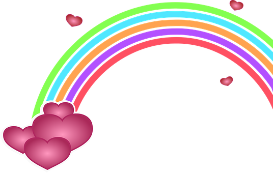Rainbow Hearts Colors Colorful Curved Curv - Valentine's Day Clip Art (536x340), Png Download