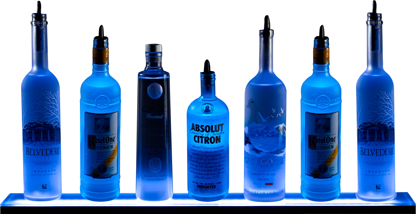 2ft Blue Light Shelf White Background - Transparent Liquor Bottles (1512x1512), Png Download