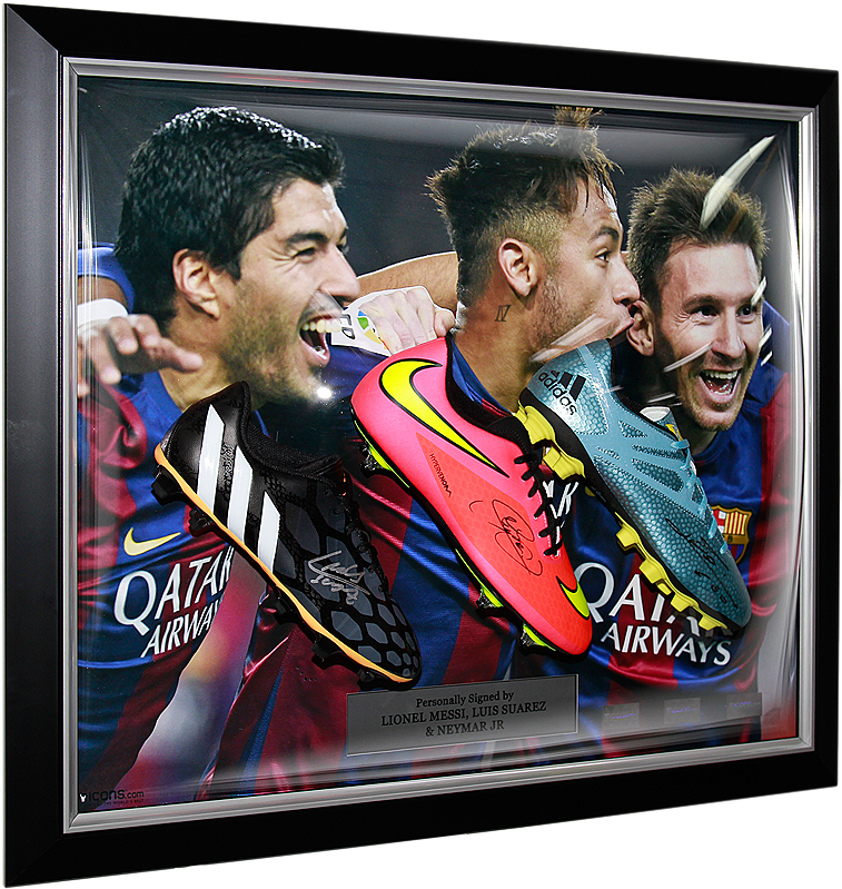 Com On Twitter - Lionel Messi, Neymar Jr & Luis Suarez Autographed (870x890), Png Download