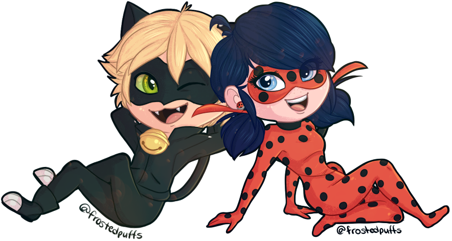 Power Couple By Frostedpuffs - Anime Wallpaper Chat Noir Miraculous Ladybug (884x472), Png Download