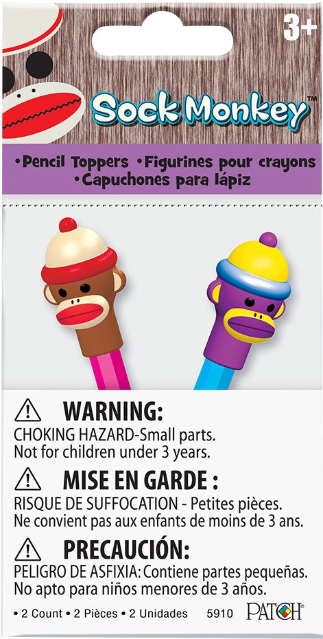 Sock Monkey Pencil Toppers - Patch Products Sock Monkey Pencil Toppers, 2-pack (1000x1000), Png Download