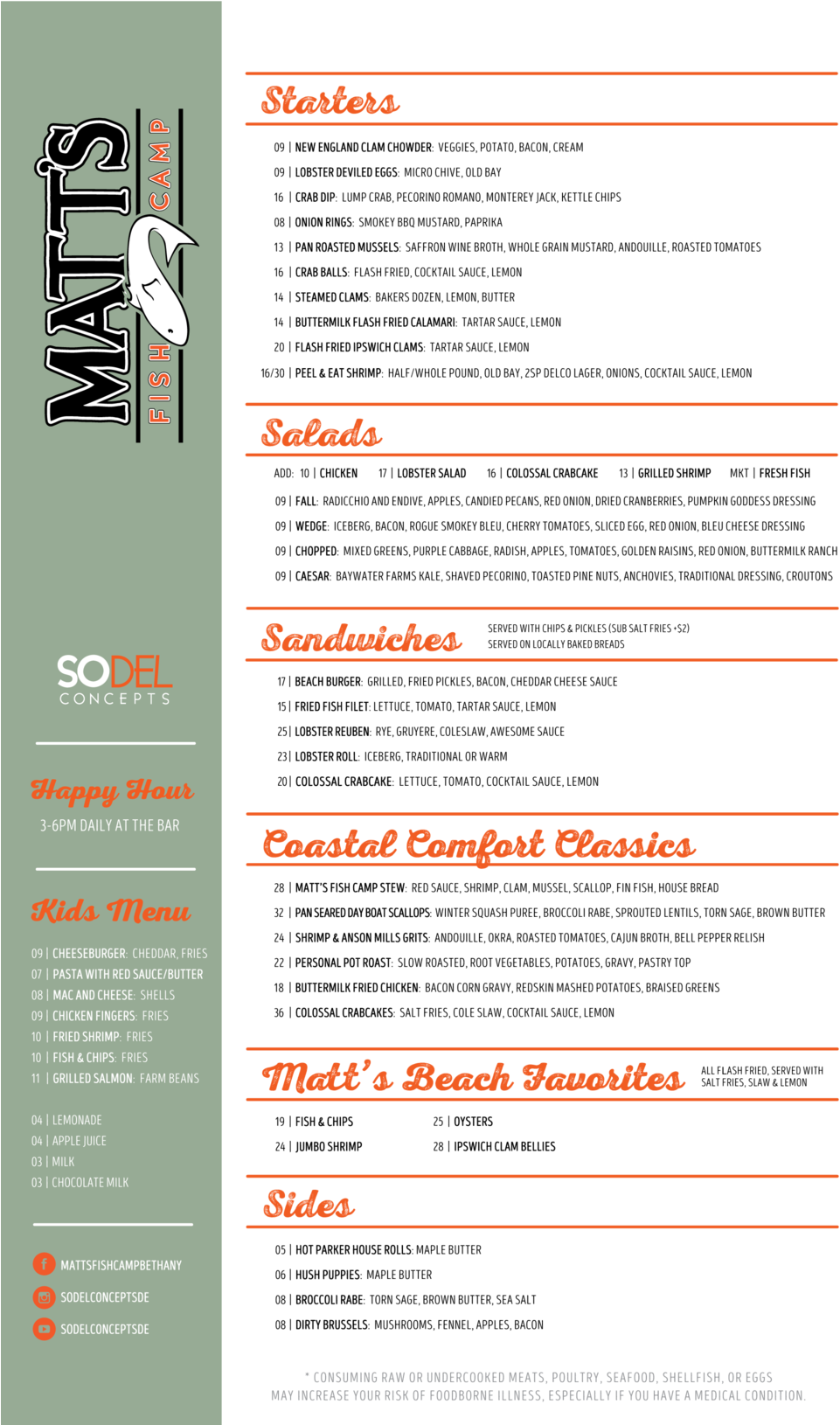 Matts Fish Camp Bethany Dinner Menu Fall 2018 01 - Menu (1000x1629), Png Download