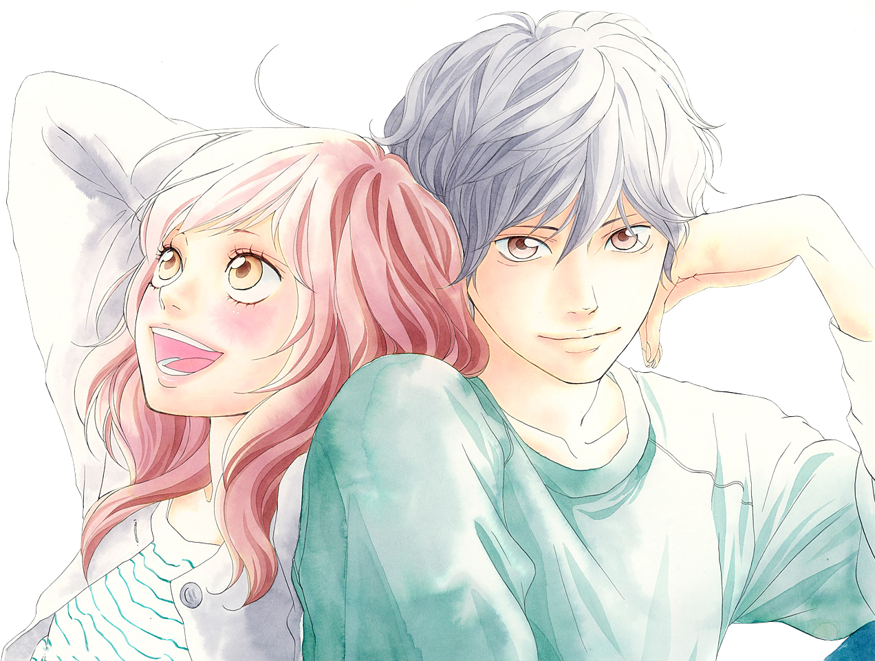 Illustration Anime Love Soft Shading Clothing Ao Haru - Ao Haru Ride Render (1280x960), Png Download