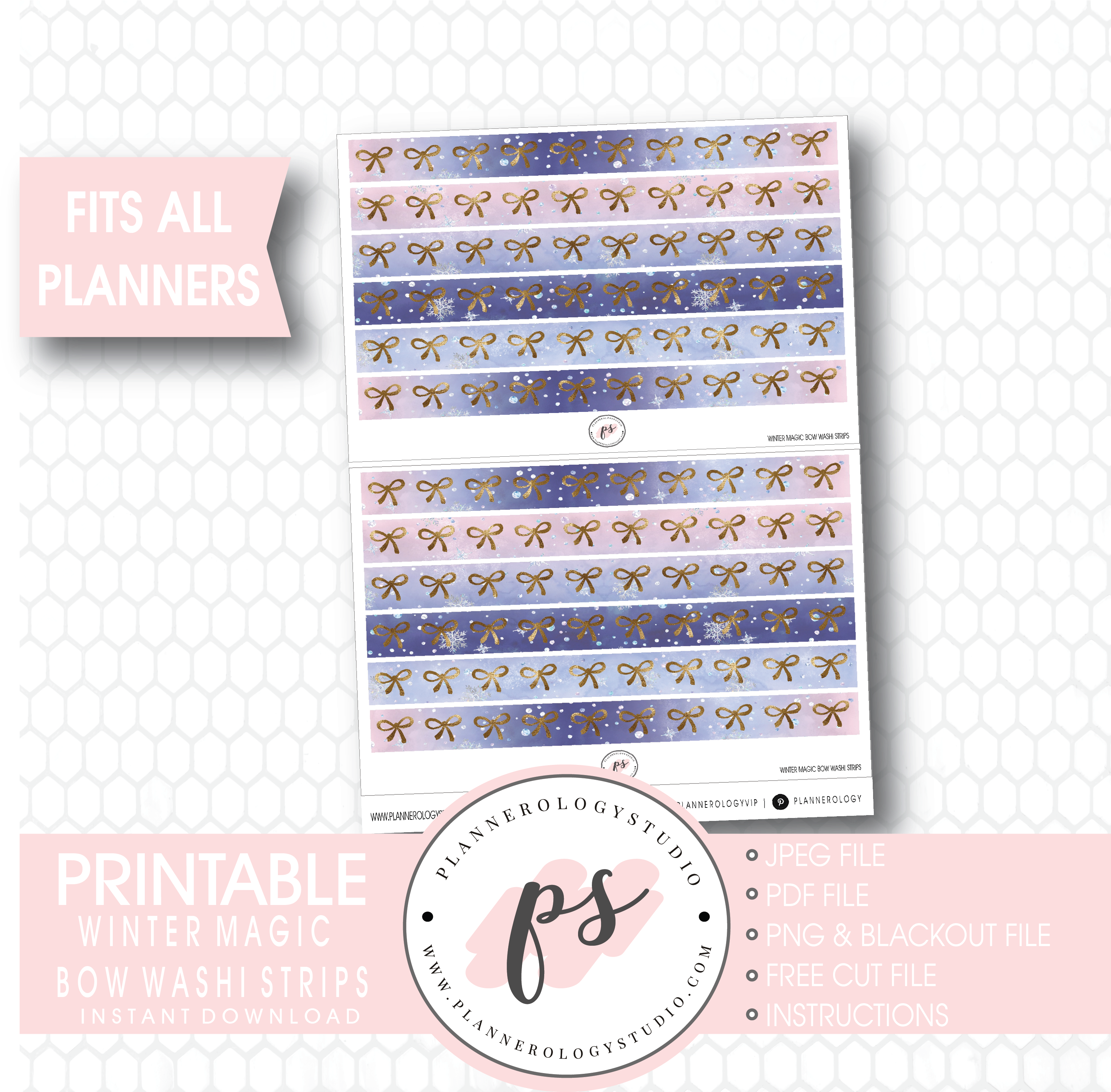Winter Magic Watercolour Pattern Bow Icon Washi Strip (3067x3000), Png Download