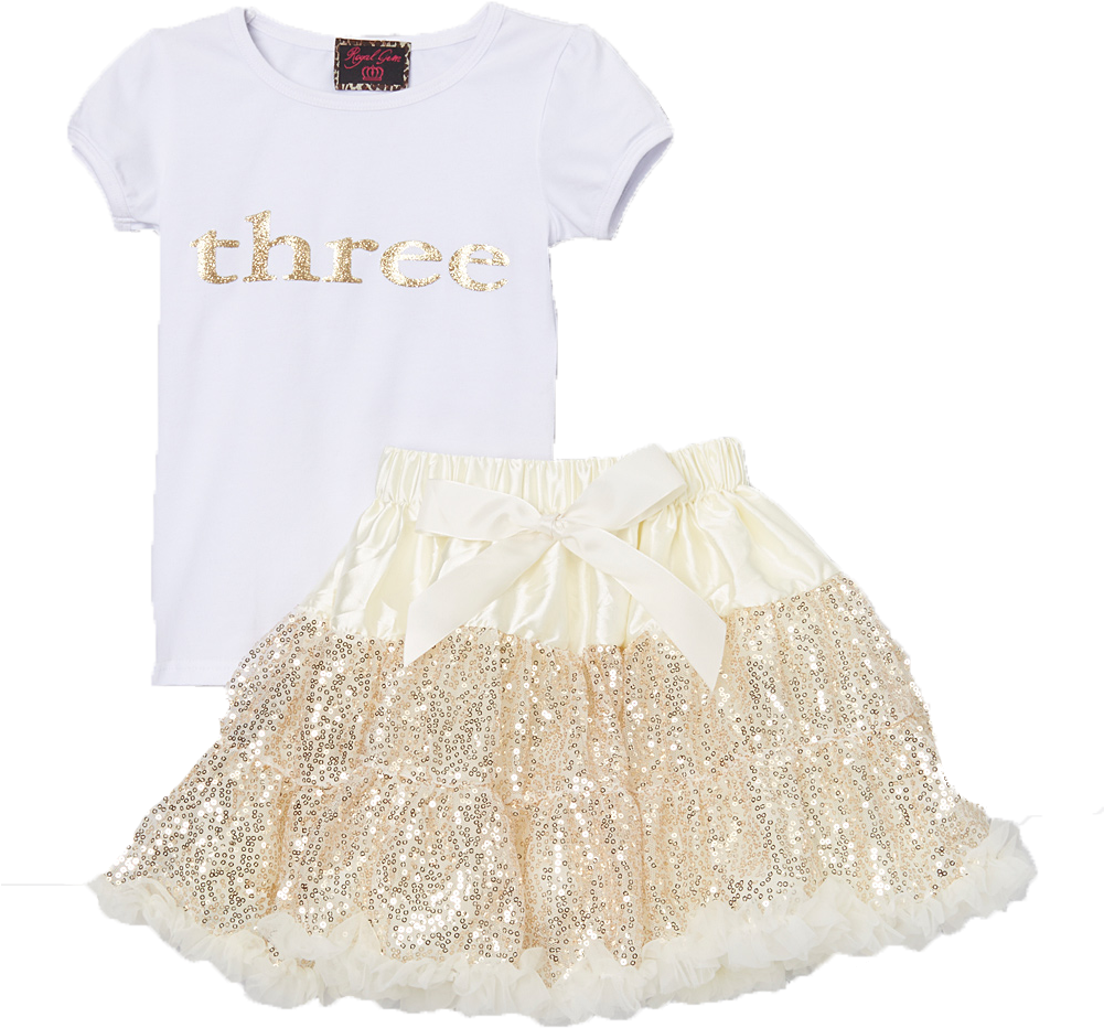 Sequin Gold Three 3 Birthday Pettiskirt & Top Tutu - Ruffle (1000x1201), Png Download