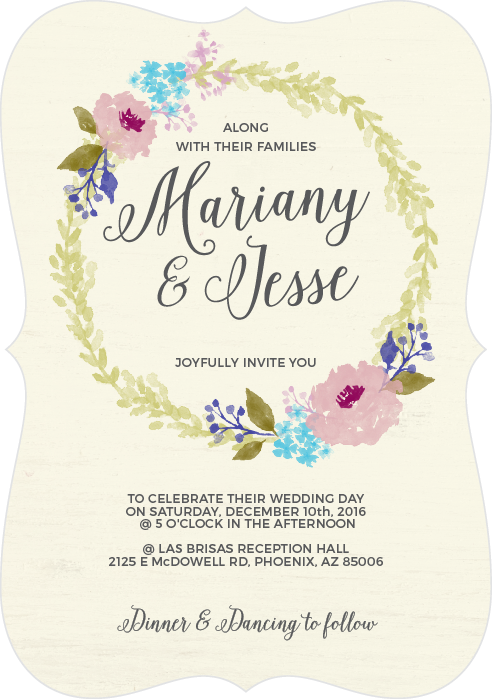 Watercolor Wreath Wedding Invitations - Sweet Pea (492x699), Png Download