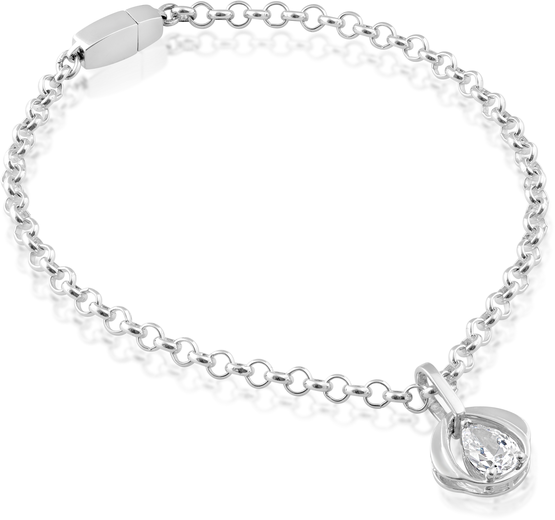 Sterling Silver Chain Bracelet With Blossom Pendant - Bracelet (3000x3000), Png Download