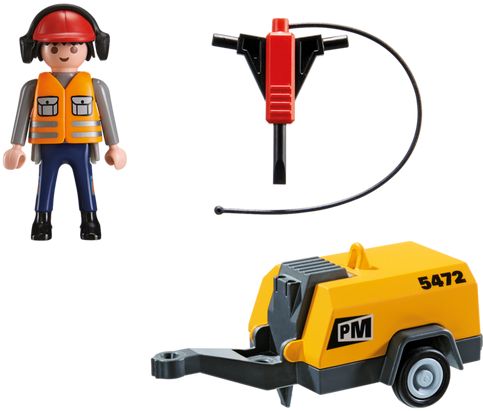 Construction Worker With Jack Hammer - Playmobil 5472 Construction Worker With Jack Hammer (700x490), Png Download