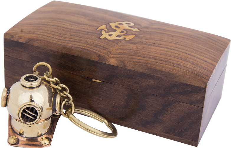 Diving Helmet Key Ring With Wooden Box, Batela Uk - Batela Nautical Diving Helmet Keyring (900x600), Png Download